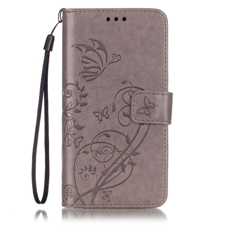 Imprint Butterfly Plant Leather Wallet Cover for Huawei Honor 4A / Y6 - Grey-2