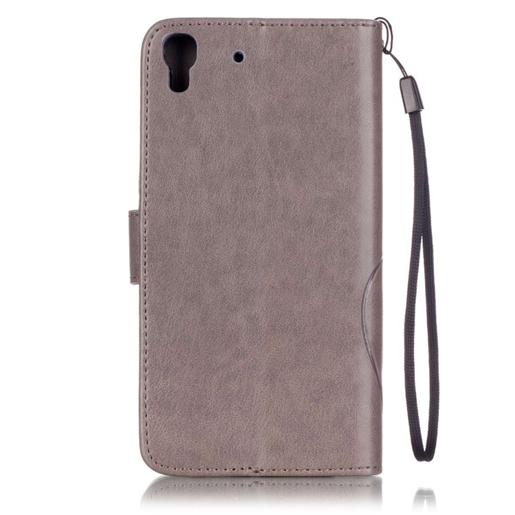 Imprint Butterfly Plant Leather Wallet Cover for Huawei Honor 4A / Y6 - Grey-3