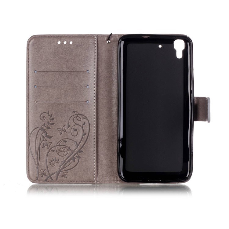 Imprint Butterfly Plant Leather Wallet Cover for Huawei Honor 4A / Y6 - Grey-4