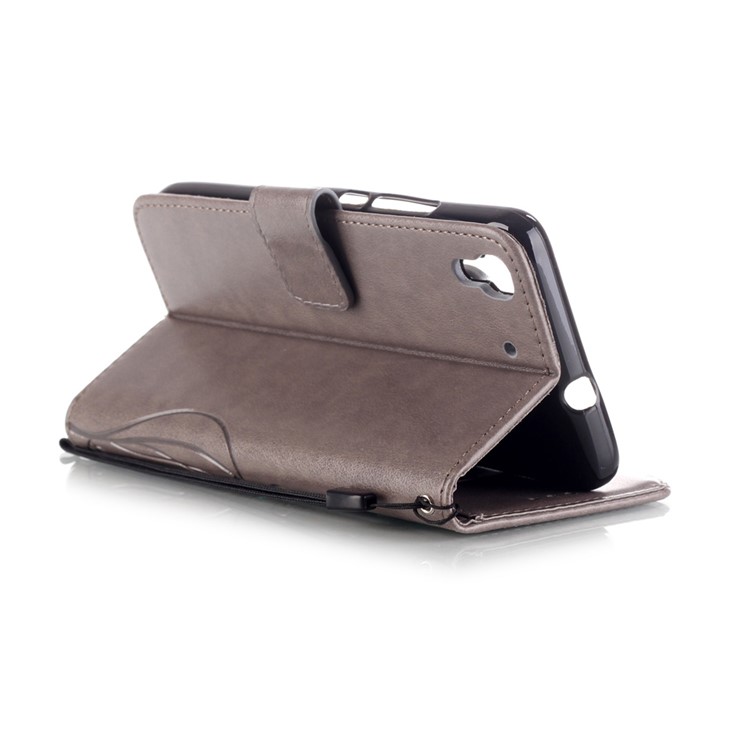 Imprint Butterfly Plant Leather Wallet Cover for Huawei Honor 4A / Y6 - Grey-5