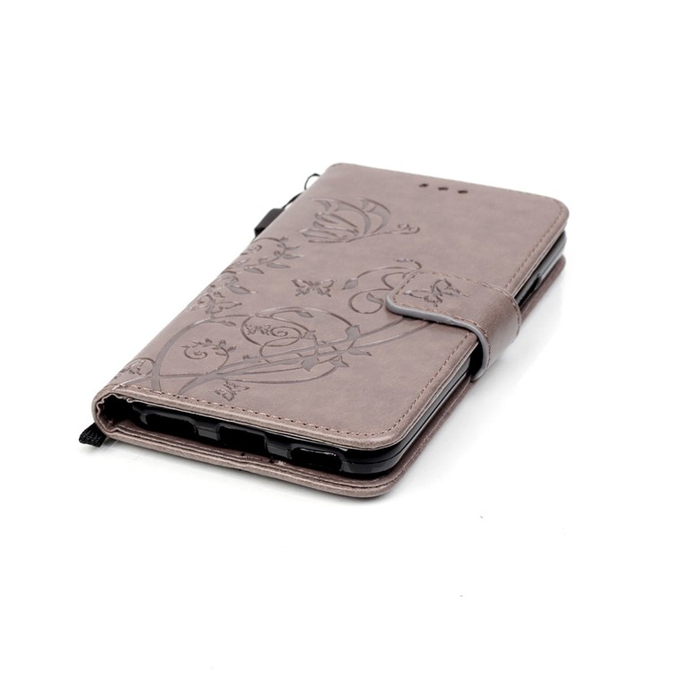 Imprint Butterfly Plant Leather Wallet Cover for Huawei Honor 4A / Y6 - Grey-6