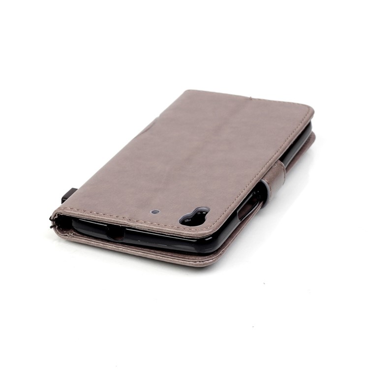 Imprint Butterfly Plant Leather Wallet Cover for Huawei Honor 4A / Y6 - Grey-7