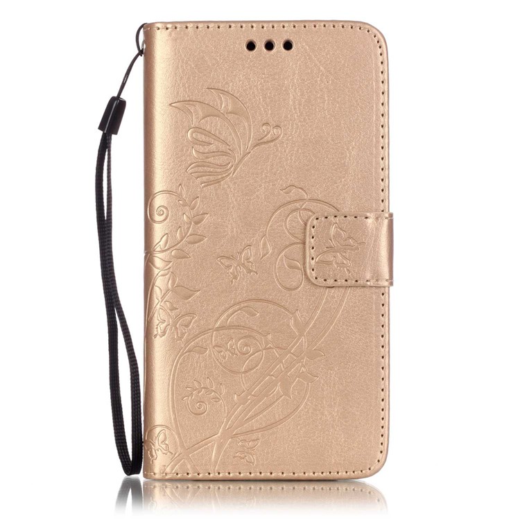 Imprint Butterfly Plant Flip Leather Phone Case for Huawei Honor 4A / Y6 - Gold-2
