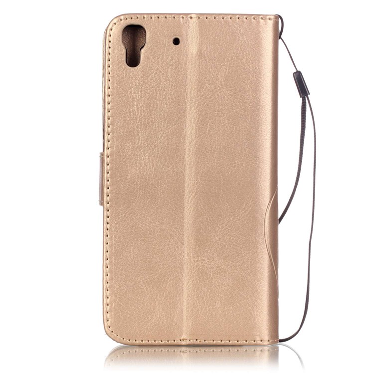 Imprint Butterfly Plant Flip Leather Phone Case for Huawei Honor 4A / Y6 - Gold-3