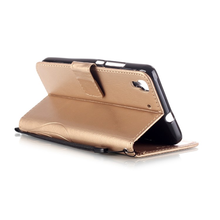 Imprint Butterfly Plant Flip Leather Phone Case for Huawei Honor 4A / Y6 - Gold-5