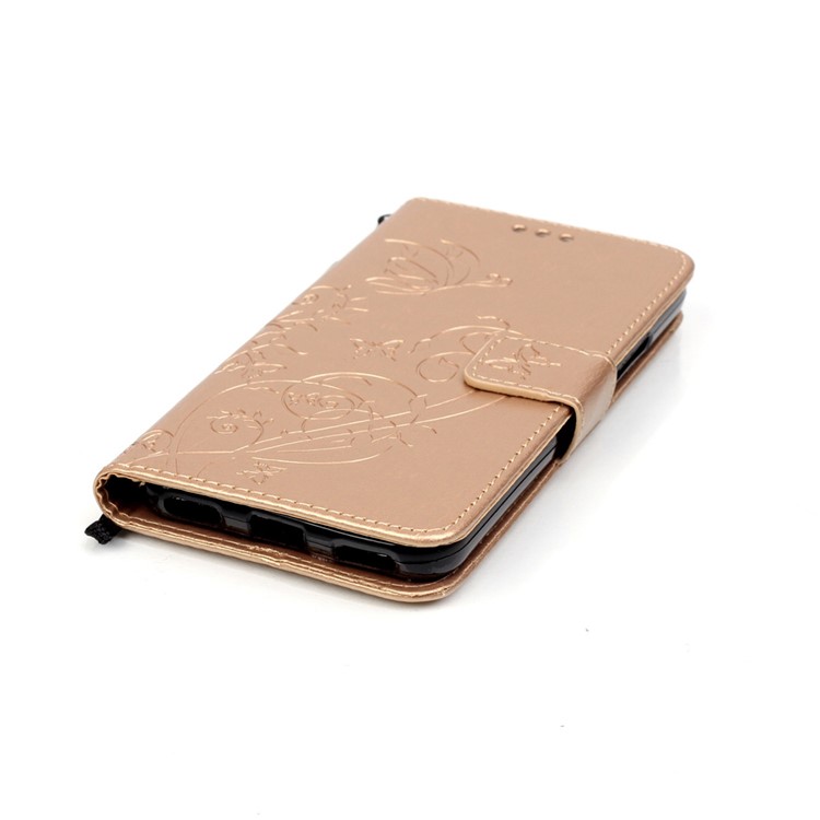 Imprint Butterfly Plant Flip Leather Phone Case for Huawei Honor 4A / Y6 - Gold-6