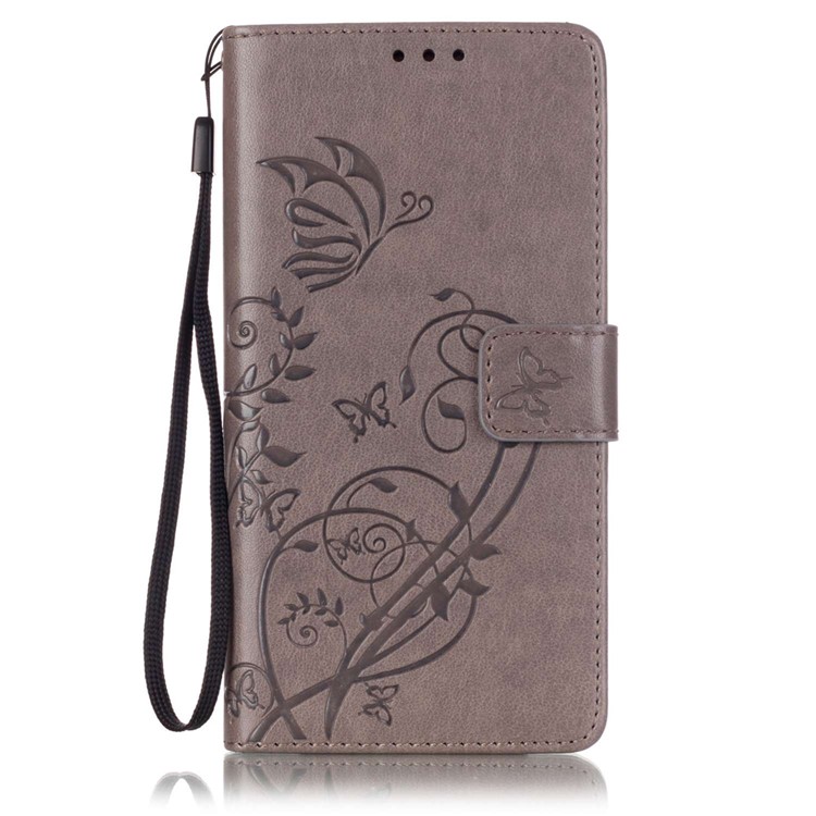 Butterfly and Plant Leather Cover Stand Case for Huawei P9 Lite/G9 Lite - Grey-1