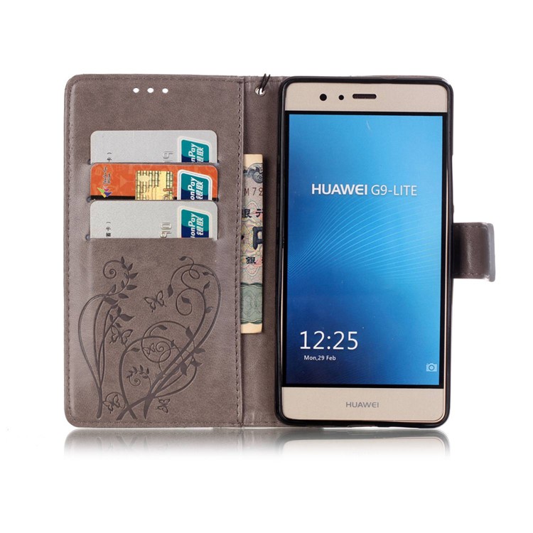 Butterfly and Plant Leather Cover Stand Case for Huawei P9 Lite/G9 Lite - Grey-3