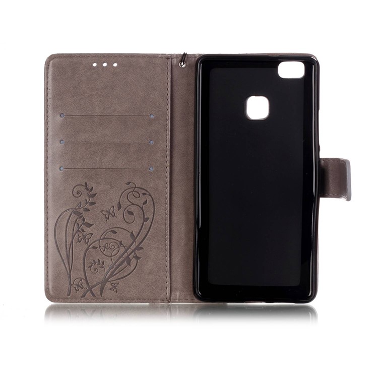 Butterfly and Plant Leather Cover Stand Case for Huawei P9 Lite/G9 Lite - Grey-4