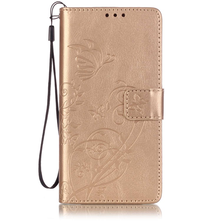 Butterfly and Plant Leather Wallet Stand Case for Huawei P9 Lite/G9 Lite - Gold-1