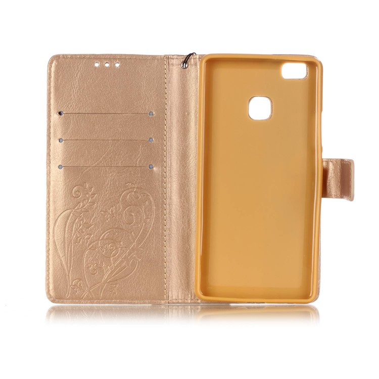 Butterfly and Plant Leather Wallet Stand Case for Huawei P9 Lite/G9 Lite - Gold-4
