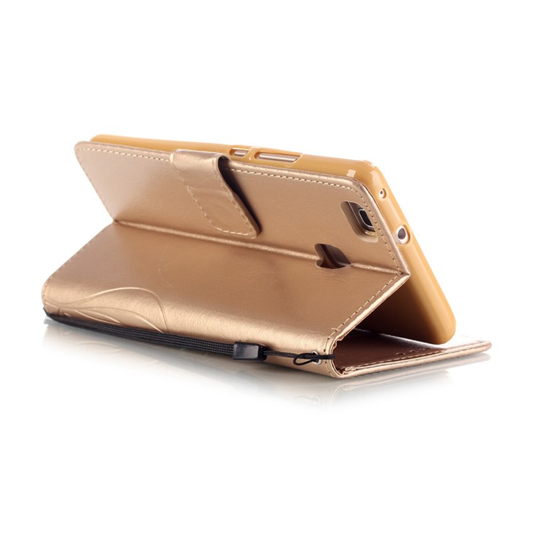 Butterfly and Plant Leather Wallet Stand Case for Huawei P9 Lite/G9 Lite - Gold-5