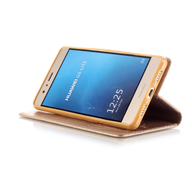 Butterfly and Plant Leather Wallet Stand Case for Huawei P9 Lite/G9 Lite - Gold-6
