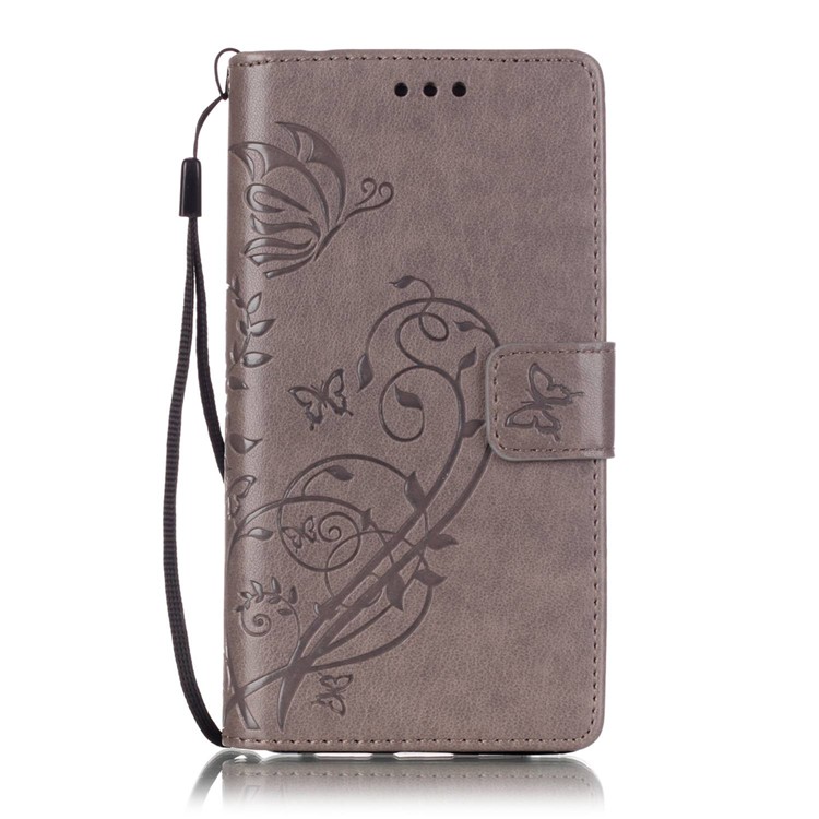 For Huawei Ascend P8 Lite Imprint Butterfly Plant Wallet Leather Stand Cover - Grey-2