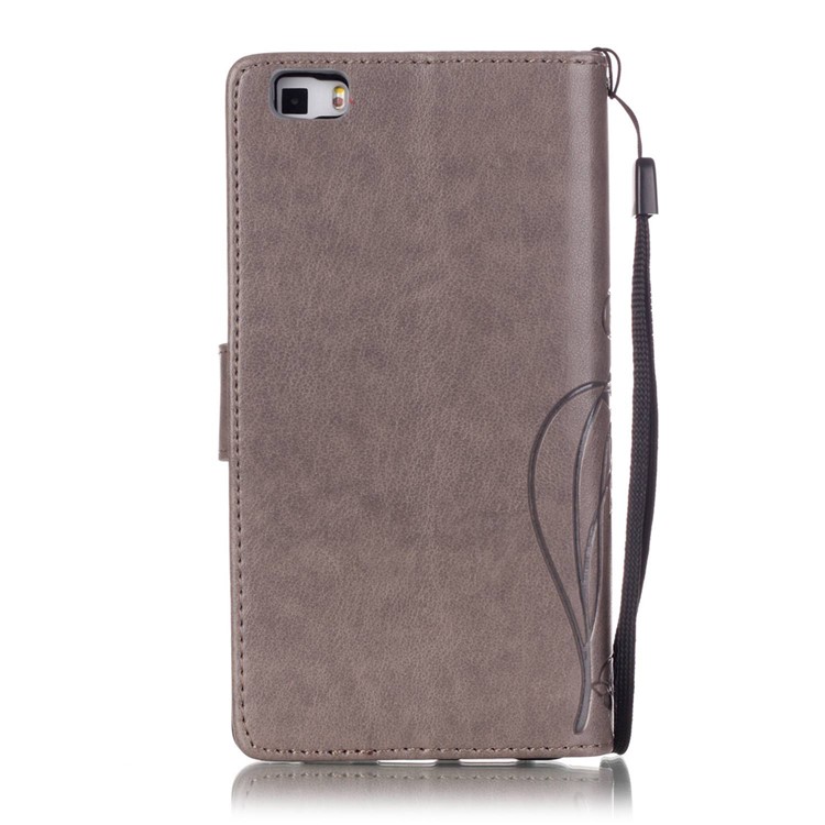 For Huawei Ascend P8 Lite Imprint Butterfly Plant Wallet Leather Stand Cover - Grey-3