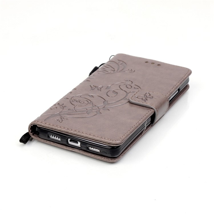 For Huawei Ascend P8 Lite Imprint Butterfly Plant Wallet Leather Stand Cover - Grey-8