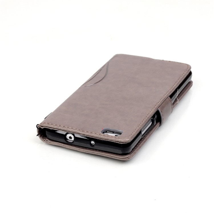 For Huawei Ascend P8 Lite Imprint Butterfly Plant Wallet Leather Stand Cover - Grey-9