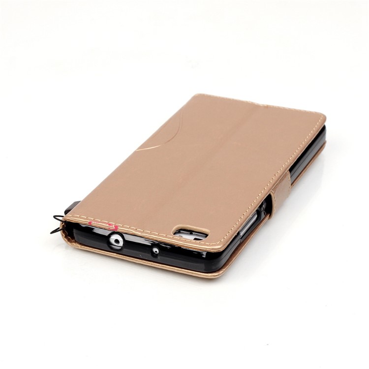 For Huawei Ascend P8 Lite Imprint Butterfly Plant Leather Case with Stand - Gold-9