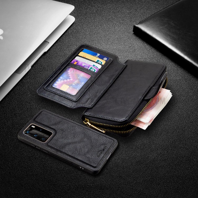 BF001 Leather Cover Anti-Gravity Zip Wallet Cell Phone Case for Huawei P40 Pro - Black-8