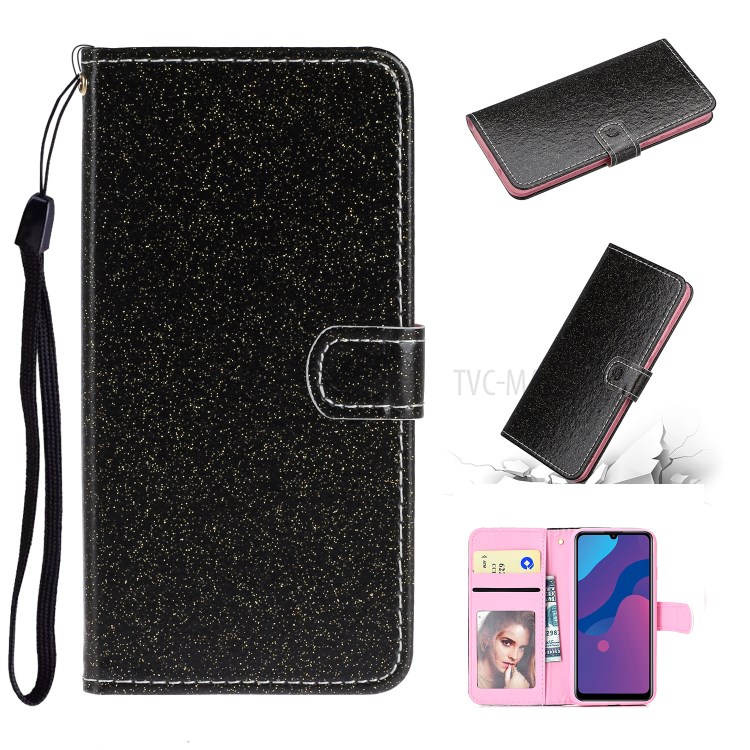 Flash Powder Leather Stand Case with Card Slots for Honor 9A - Black-1