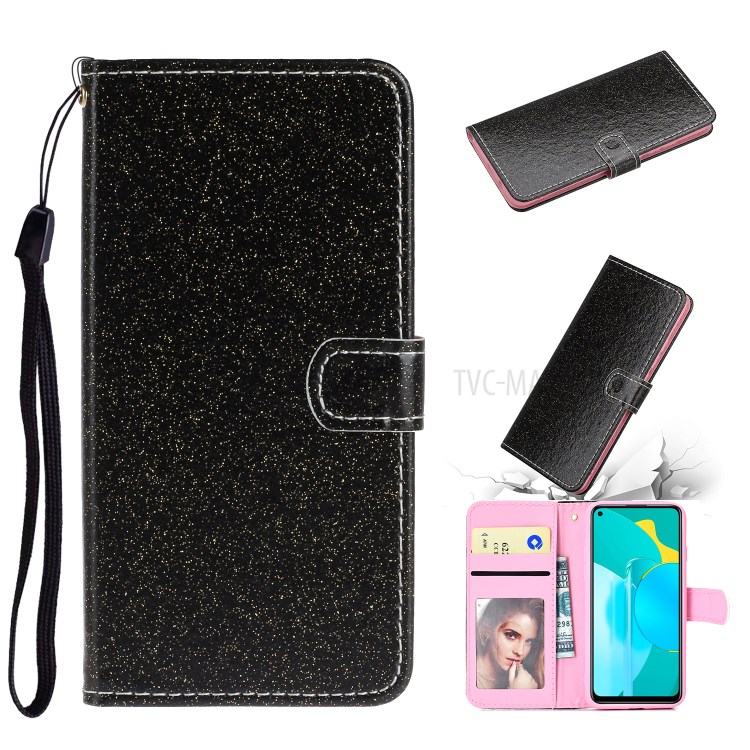 Flash Powder Magnetic Leather Stand Case for Honor 30S - Black-1