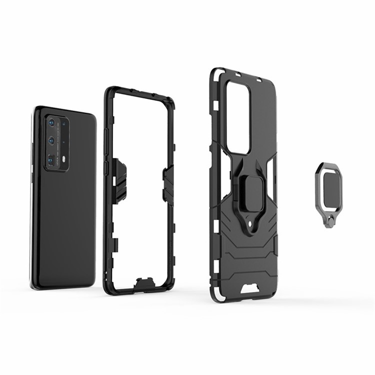 Cover Wood Guard PC + TPU Hybrid Telefono Con Cavalletto Per Huawei P40 Pro Plus - Nero