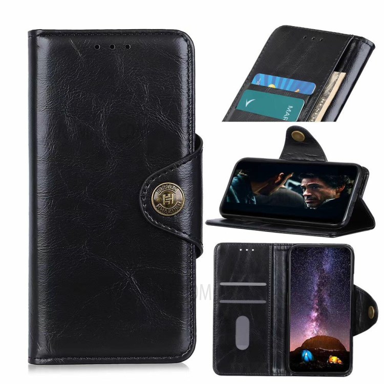 Auto-absorbed Leather Wallet Cell Phone Case for Huawei Y6p - Black-1