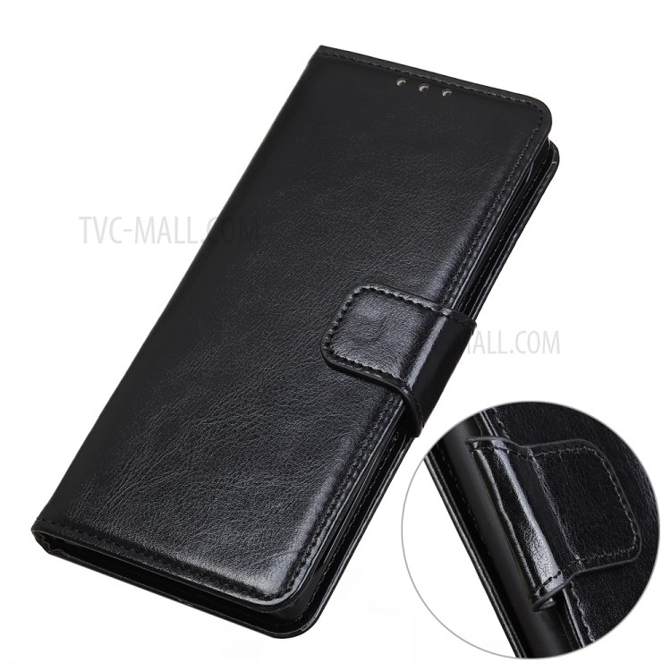 Crazy Horse Leather Wallet Cell Phone Case Protective Shell for Huawei Y6p - Black-5