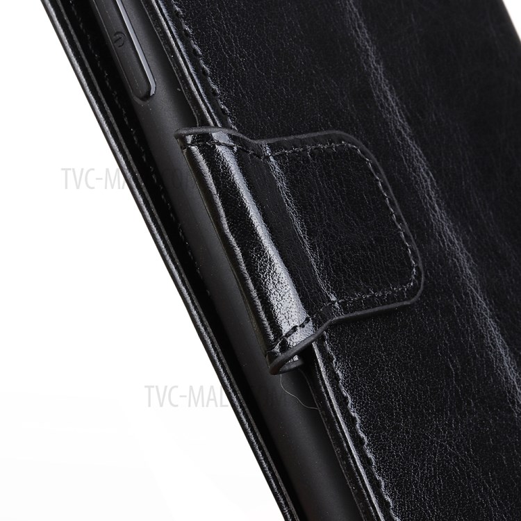 Crazy Horse Leather Wallet Cell Phone Case Protective Shell for Huawei Y6p - Black-6