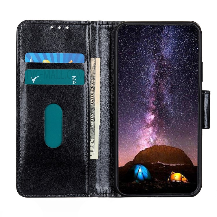 Crazy Horse Leather Wallet Cell Phone Case Protective Shell for Huawei Y6p - Black-8