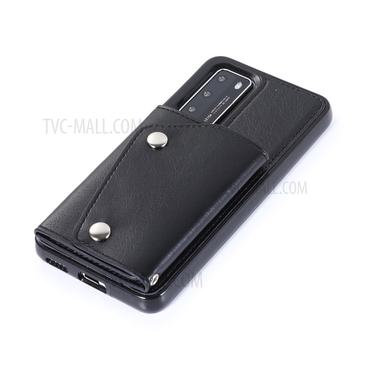 PU Leather Coated TPU Cover with Strap for Huawei P40 - Black-7