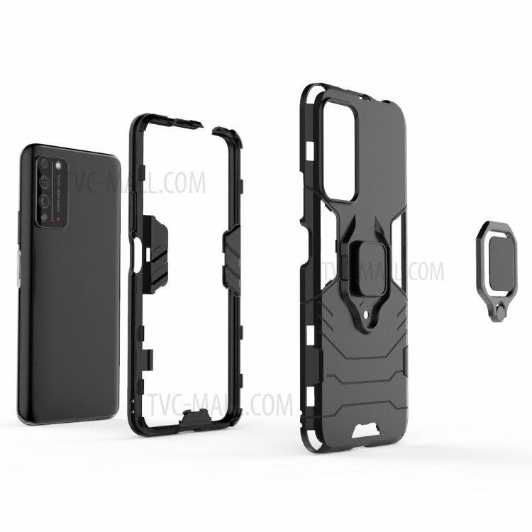 Cool Guard Ring Holder Kickstand PC TPU Hybrid Case Protective Shell for Honor X10 5G - Black-4