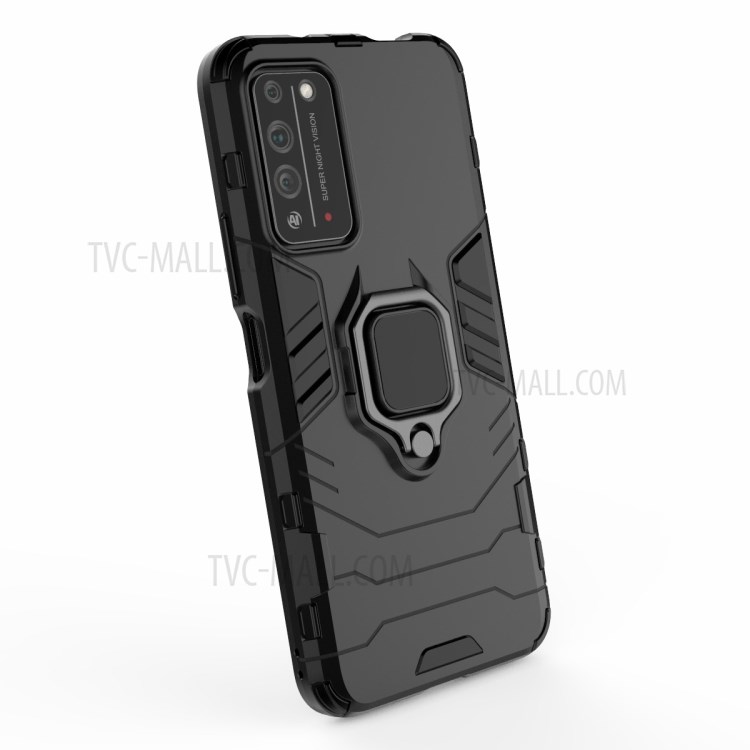 Cool Guard Ring Holder Kickstand PC TPU Hybrid Case Protective Shell for Honor X10 5G - Black-6