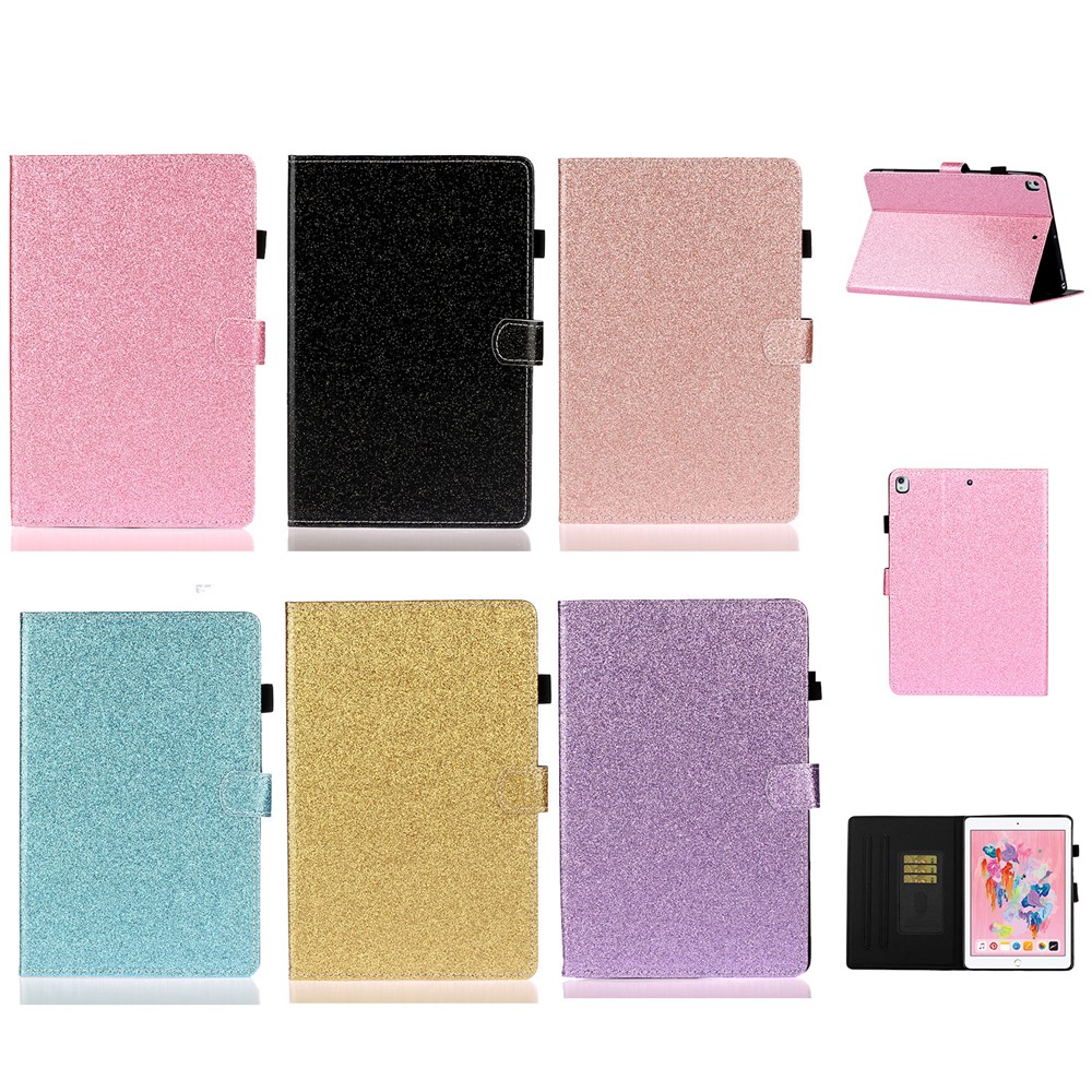 Glitter Powder Shiny Leather Smart Case with Card Slots for Huawei MediaPad M5 lite 10 - Black-8