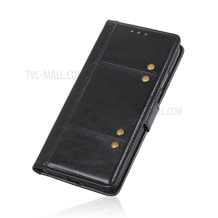 Rivet Decorated Crazy Horse Texture Leather Cover for Huawei Y8p/Enjoy 10s - Black-7