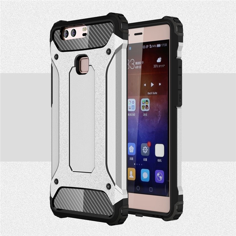 Armor PC TPU Phone Back Cover for Huawei P9 Plus - Silver-1