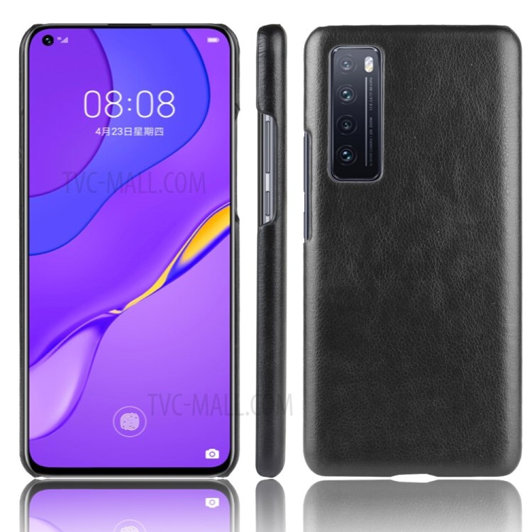 Litchi Skin Leather Coated Hard PC Stylish Case for Huawei nova 7 5G - Black-1