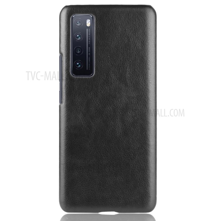 Litchi Skin Leather Coated Hard PC Stylish Case for Huawei nova 7 5G - Black-2