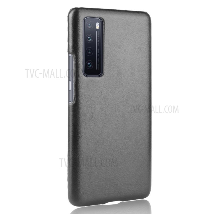 Litchi Skin Leather Coated Hard PC Stylish Case for Huawei nova 7 5G - Black-3