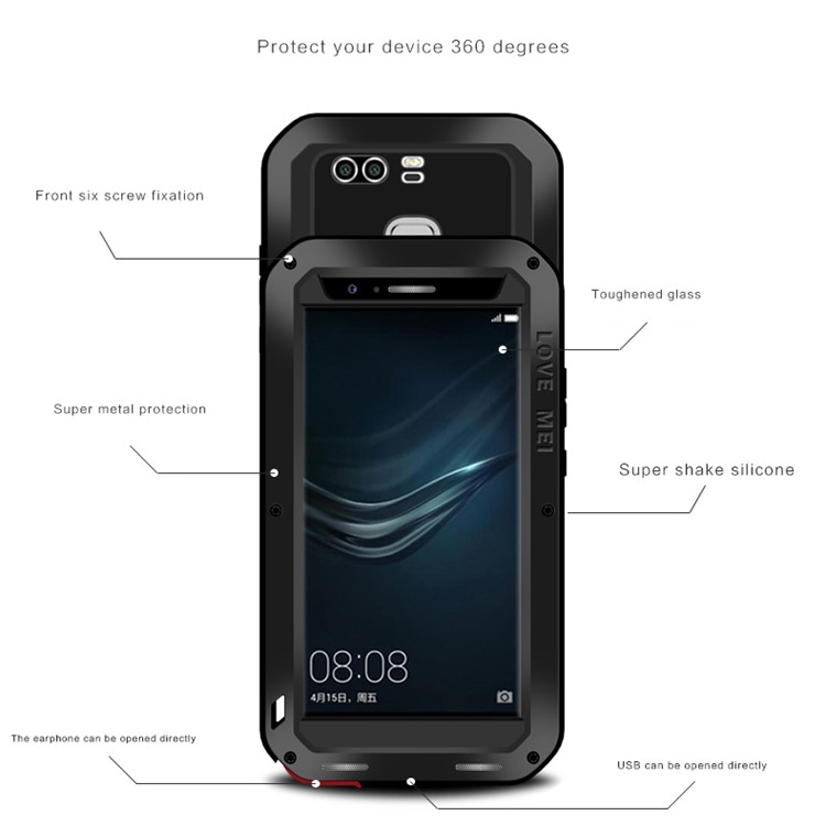 LOVE MEI for Huawei P9 Plus Powerful Shockproof Dropproof Dustproof Protection Case - Black-7