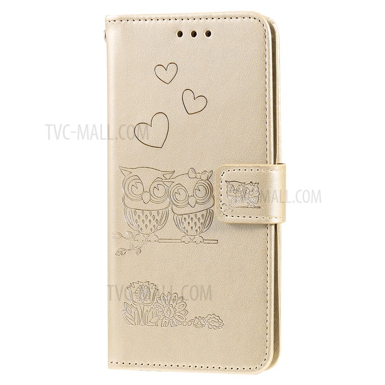 Imprint Owls Pattern Wallet Stand Flip Leather Protective Shell for Huawei P40 lite 4G/Nova 7i/Nova 6 SE - Gold-3