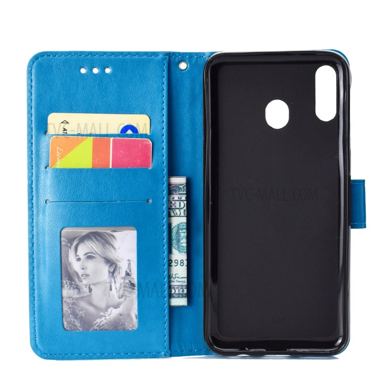 Imprint Flower Leather Phone Casing for Huawei Y6p - Blue-3