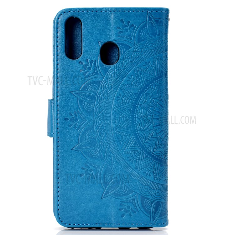 Imprint Flower Leather Phone Casing for Huawei Y6p - Blue-4