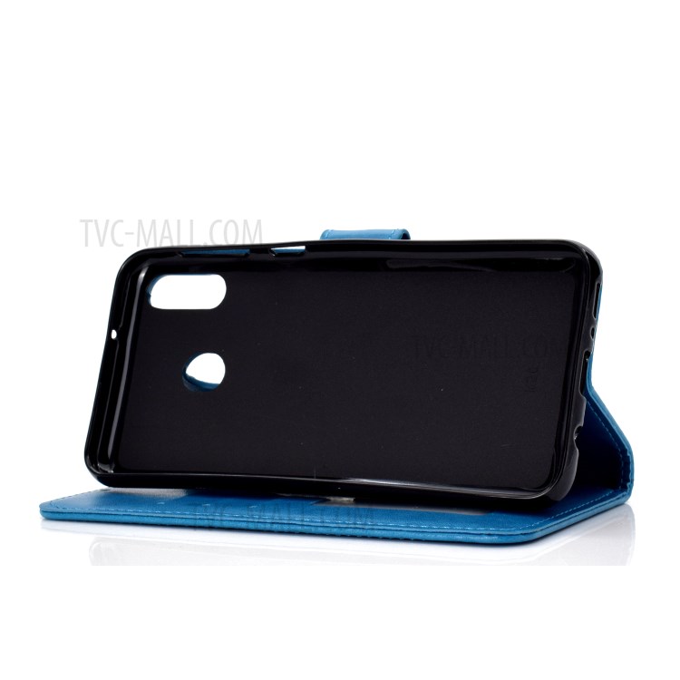 Imprint Flower Leather Phone Casing for Huawei Y6p - Blue-5