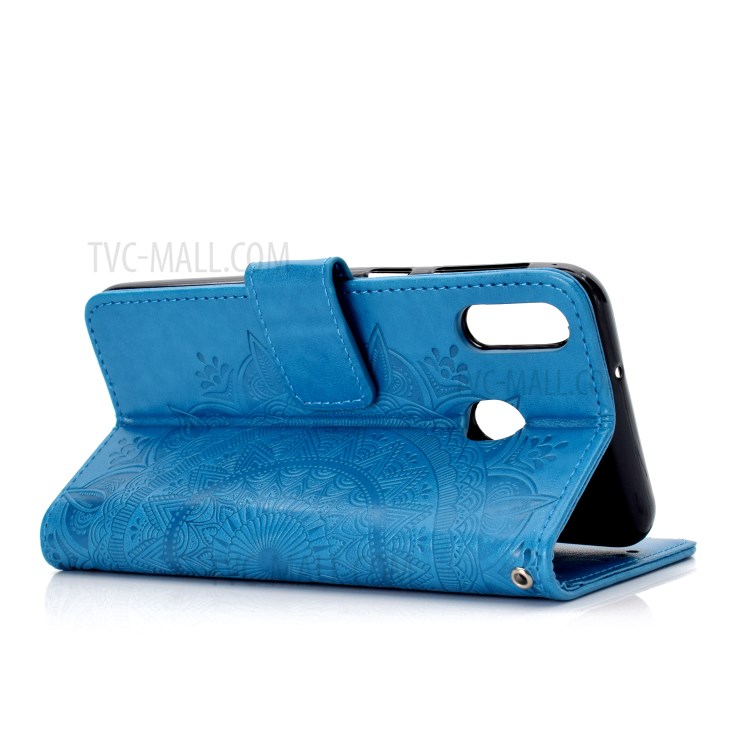 Imprint Flower Leather Phone Casing for Huawei Y6p - Blue-6