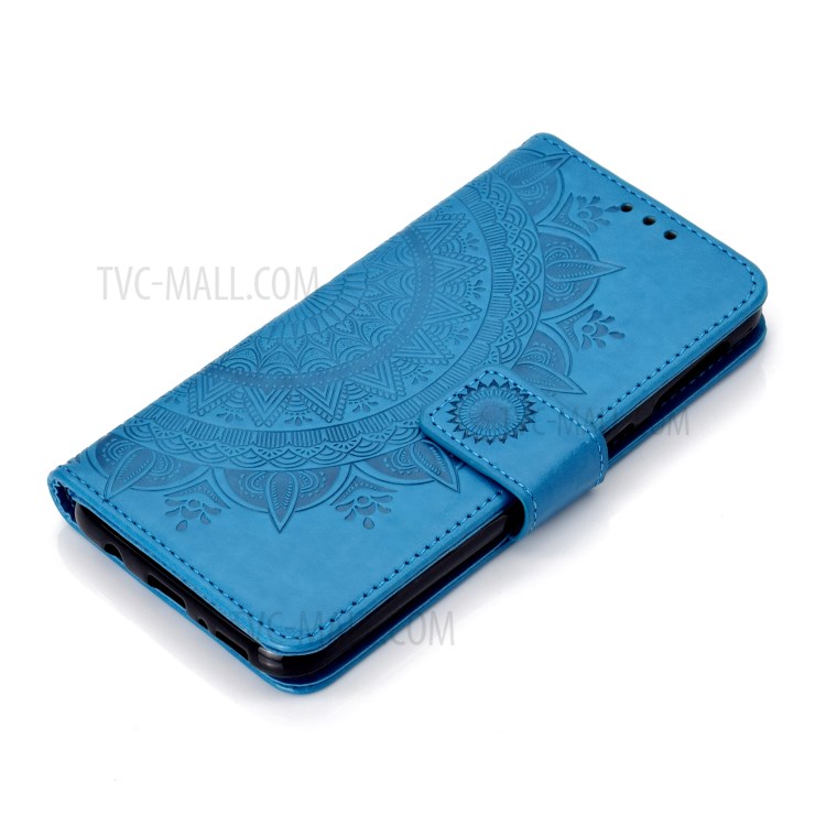 Imprint Flower Leather Phone Casing for Huawei Y6p - Blue-7