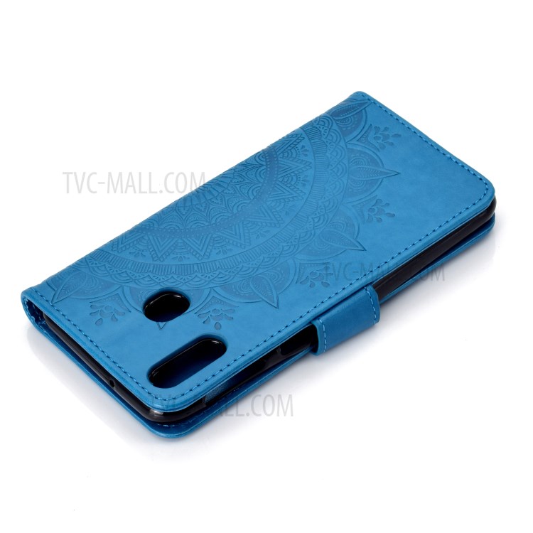 Imprint Flower Leather Phone Casing for Huawei Y6p - Blue-8