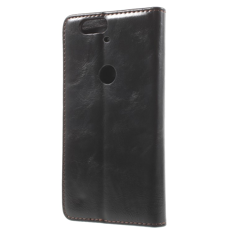 CASEME Oil Wax Flip Wallet Leather Stand Case for Huawei Nexus 6P - Black-2