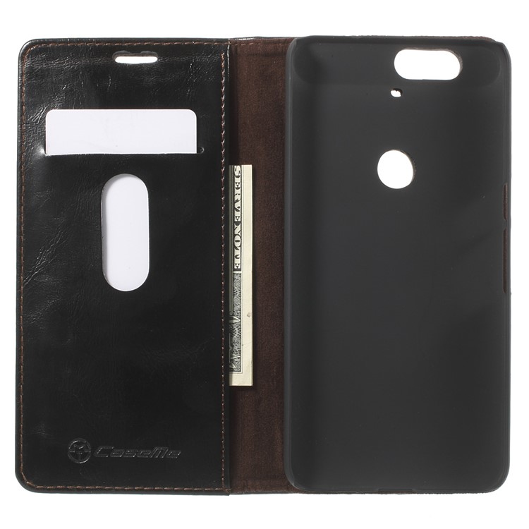 CASEME Oil Wax Flip Wallet Leather Stand Case for Huawei Nexus 6P - Black-5