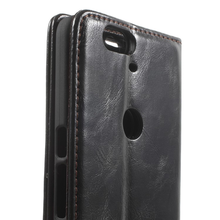 CASEME Oil Wax Flip Wallet Leather Stand Case for Huawei Nexus 6P - Black-9